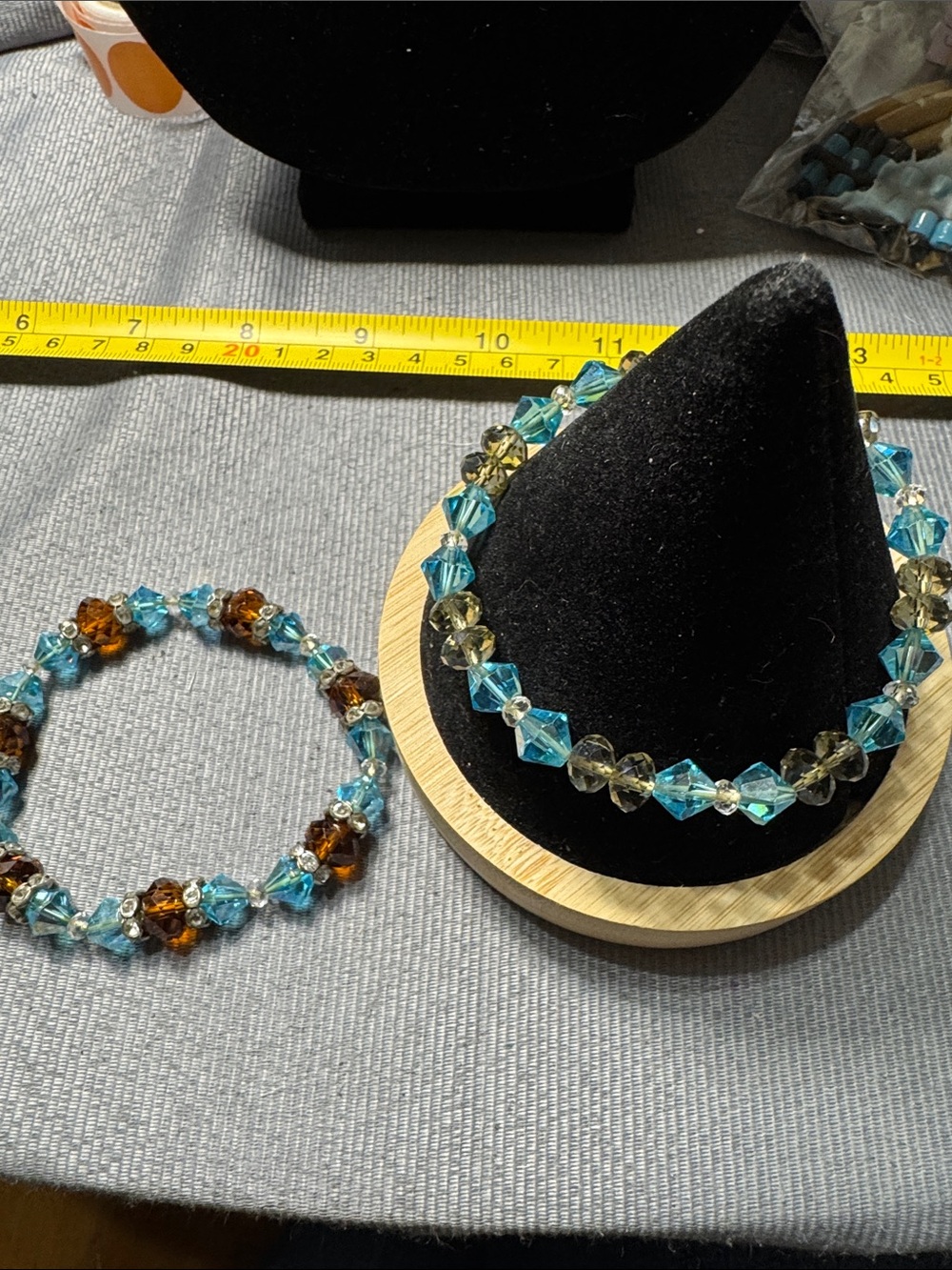 Source Unknown Blue and Amber Crystal Bracelet Duo